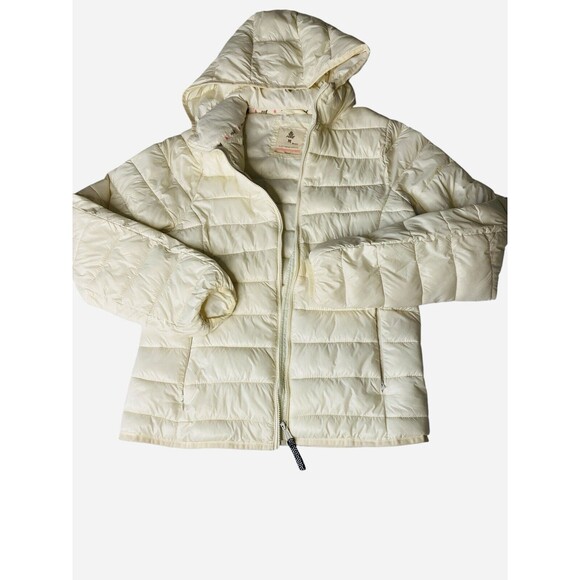 REEF Puffer Jacket Sz. Medium Ivory Lightweight Hooded 100% Nylon - Picture 5 of 11